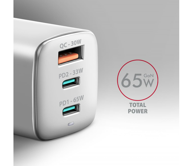 Axagon ACU-DPQ65W, GaN 65W, 3x port, PD3.0/QC4+/PPS/Apple - 1353462 - zdjęcie 7